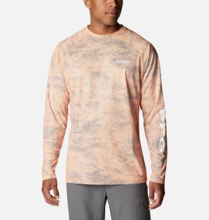 Orange Columbia PFG Terminal Deflector Printed Long Sleeve Men's T-Shirt | 21645JLVK