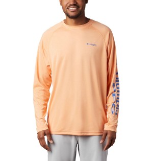 Orange Columbia PFG Terminal Tackle Heather Long Sleeve Men's T-Shirt | 41092LWCX