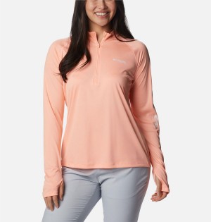 Orange Columbia PFG Tidal Quarter Zip Long Sleeve Women's T-Shirt | 15374CMYS