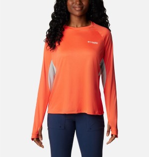 Orange Columbia PFG Tidal Vent Long Sleeve Women's T-Shirt | 45982GZMJ