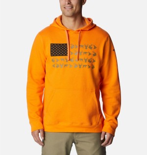 Orange Columbia PHG Game Flag II Men's Hoodie | 36849DTSU