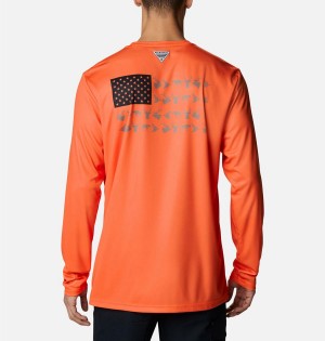 Orange Columbia PHG Terminal Shot Game Flag Long Sleeve Men's T-Shirt | 96237ZWFT