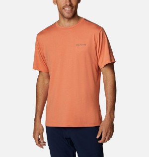 Orange Columbia Tech Trail Crew Neck Men's T-Shirt | 81493XLJK