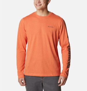 Orange Columbia Thistletown Hills Long Sleeve Logo Men's T-Shirt | 78243WJVP