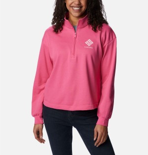 Pink Columbia Logo French Terry Half Zip Women's Pullover | 58219IBGU