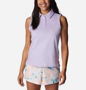 Purple Columbia PFG Sun Drifter Sleeveless Polo Women's Tank Top | 10485FHJI