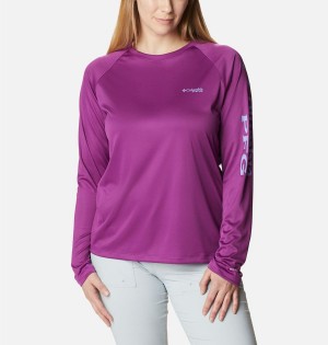 Purple Columbia PFG Tidal II Long Sleeve Women's T-Shirt | 58309RZFA