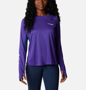 Purple Columbia PFG Tidal Vent Long Sleeve Women's T-Shirt | 91620WOCG