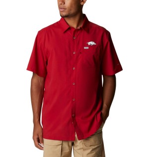 Red Columbia Collegiate PFG Slack Tide Camp - Arkansas Men's Shirt | 37952DPJF