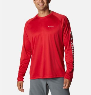 Red Columbia Fork Stream Long Sleeve Men's T-Shirt | 02354JKTY