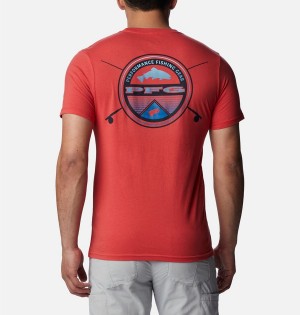 Red Columbia PFG Gharet Graphic Men's T-Shirt | 27640TFUG