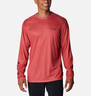 Red Columbia PFG Terminal Tackle Fish Star Long Sleeve Men's T-Shirt | 49620AGFM