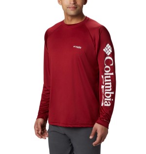 Red Columbia PFG Terminal Tackle Long Sleeve Men's T-Shirt | 84021EDZJ