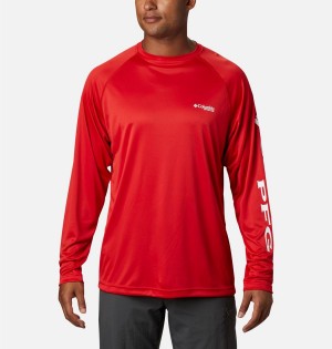 Red Columbia PFG Terminal Tackle Long Sleeve Men's T-Shirt | 92064EDCV