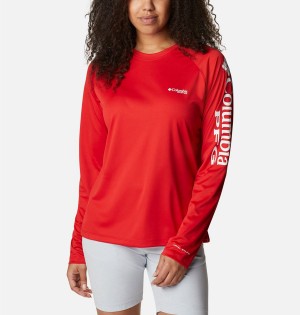 Red Columbia PFG Tidal II Long Sleeve Women's T-Shirt | 49687GNBW