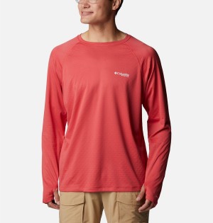 Red Columbia PFG Zero Rules Ice Long Sleeve Men's T-Shirt | 25148ZIAU