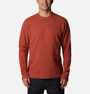 Red Columbia Pine Peak II Waffle Long Sleeve Crew Men's T-Shirt | 31042QHSL