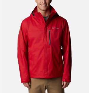 Red Columbia Pouration Men's Rain Jacket | 62403TEIS