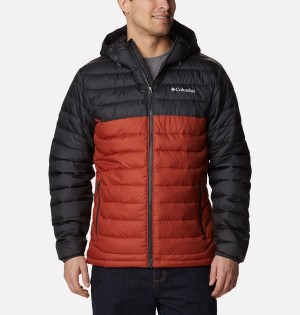 Red Columbia Powder Lite Hooded Insulated Men's Puffer Jacket | 57621GUKI