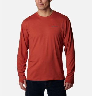 Red Columbia Tech Trail Long Sleeve Crew II Men's T-Shirt | 76213ZWHP