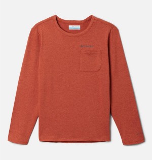 Red Columbia Tech Trail Long Sleeve Kids' T-Shirt | 54783AEIZ