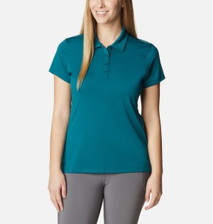 Turquoise Columbia Birdie Golf Polo Women's T-Shirt | 08629LDKZ