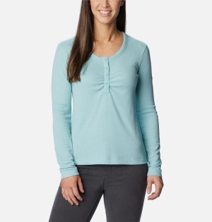 Turquoise Columbia Calico Basin Ribbed Long Sleeve Women's T-Shirt | 02631KRNY