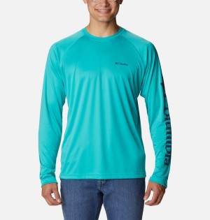 Turquoise Columbia Fork Stream Long Sleeve Men's T-Shirt | 03194VFHZ