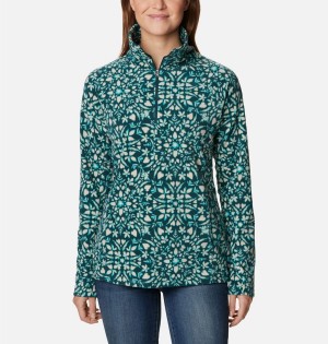 Turquoise Columbia Glacial IV Print Half Zip Women's Pullover | 57843LUIF