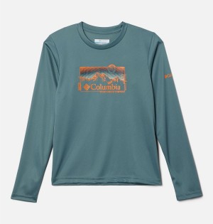 Turquoise Columbia Grizzly Peak Long Sleeve Graphic Kids' T-Shirt | 75608ZSVK