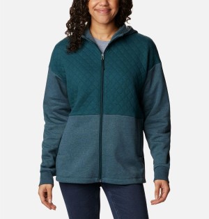 Turquoise Columbia Hart Mountain Quilted Hooded Full Zip Women's Fleece Jacket | 49506TXSF