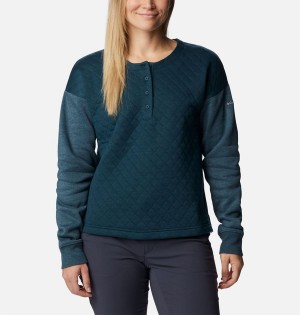 Turquoise Columbia Hart Mountain Quilted Crew Women's Pullover | 47536LOTB