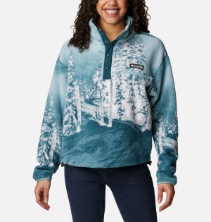 Turquoise Columbia Helvetia Cropped Half Snap Fleece Women's Pullover | 01457DGRJ