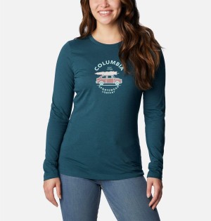 Turquoise Columbia Hidden Haven Long Sleeve Women's T-Shirt | 45928GYIM