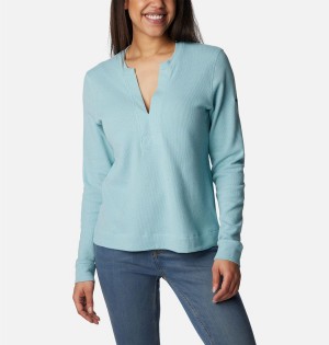 Turquoise Columbia Holly Hideaway Waffle Long Sleeve Women's Pullover | 70214SKNC