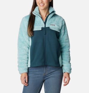 Turquoise Columbia Lodge Hybrid Sherpa Full Zip Women's Fleece Jacket | 34901ZYIO