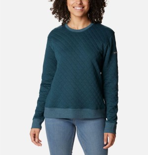 Turquoise Columbia Lodge Quilted Crew Sweatshirt Women's Pullover | 13860YELH