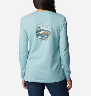 Turquoise Columbia North Cascades Back Graphic Long Sleeve Women's T-Shirt | 40197GZWP