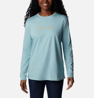 Turquoise Columbia North Cascades Long Sleeve Women's T-Shirt | 63428IZKM