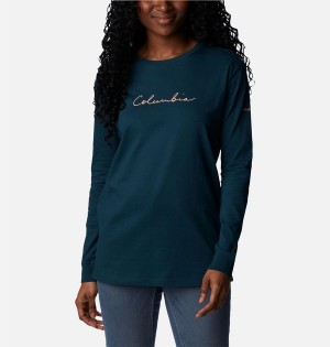 Turquoise Columbia North Cascades Long Sleeve Women's T-Shirt | 84251CHPT