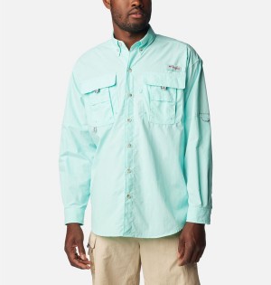 Turquoise Columbia PFG Bahama II Long Sleeve Men's Shirt | 64053SIPC