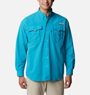 Turquoise Columbia PFG Bahama II Long Sleeve Men's Shirt | 04782JLPW