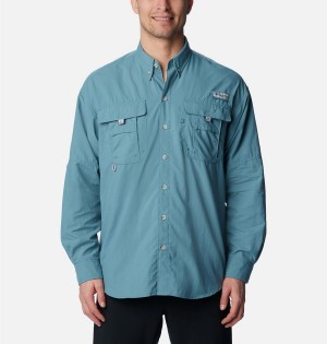 Turquoise Columbia PFG Bahama II Long Sleeve Men's Shirt | 47015FARH