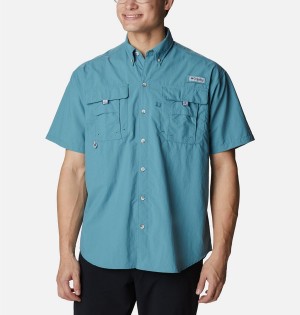 Turquoise Columbia PFG Bahama II Short Sleeve Men's Shirt | 50834DWAZ