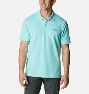 Turquoise Columbia PFG Bonefish Pique Men's Polo Shirt | 74856MGEF