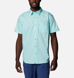 Turquoise Columbia PFG Bonefish Short Sleeve Men's Shirt | 07485WFBT