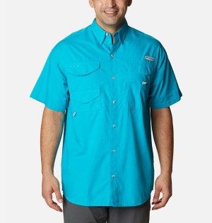 Turquoise Columbia PFG Bonehead Short Sleeve Men's Shirt | 37265NAKC