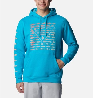 Turquoise Columbia PFG Elements Men's Hoodie | 49082WMCX