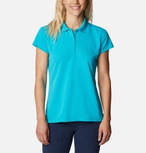 Turquoise Columbia PFG Innisfree Short Sleeve Polo Women's T-Shirt | 56982AWRT