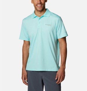 Turquoise Columbia PFG Skiff Cast Men's Polo Shirt | 85703UPAE